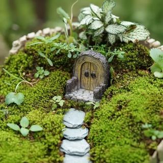 Picocosmxiruo Fairy Door.miniatue Fairy Tiny Circular Arch Door Figurines.fairy Garden Supplies.terrarium/aquarium Accessories.diy Miniature Garden.a Door and 3pcs Steppings. (fence Hobbit Door)