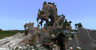 Minecraft seeds - A village split across several levels of floating islands in a snowy mountain
