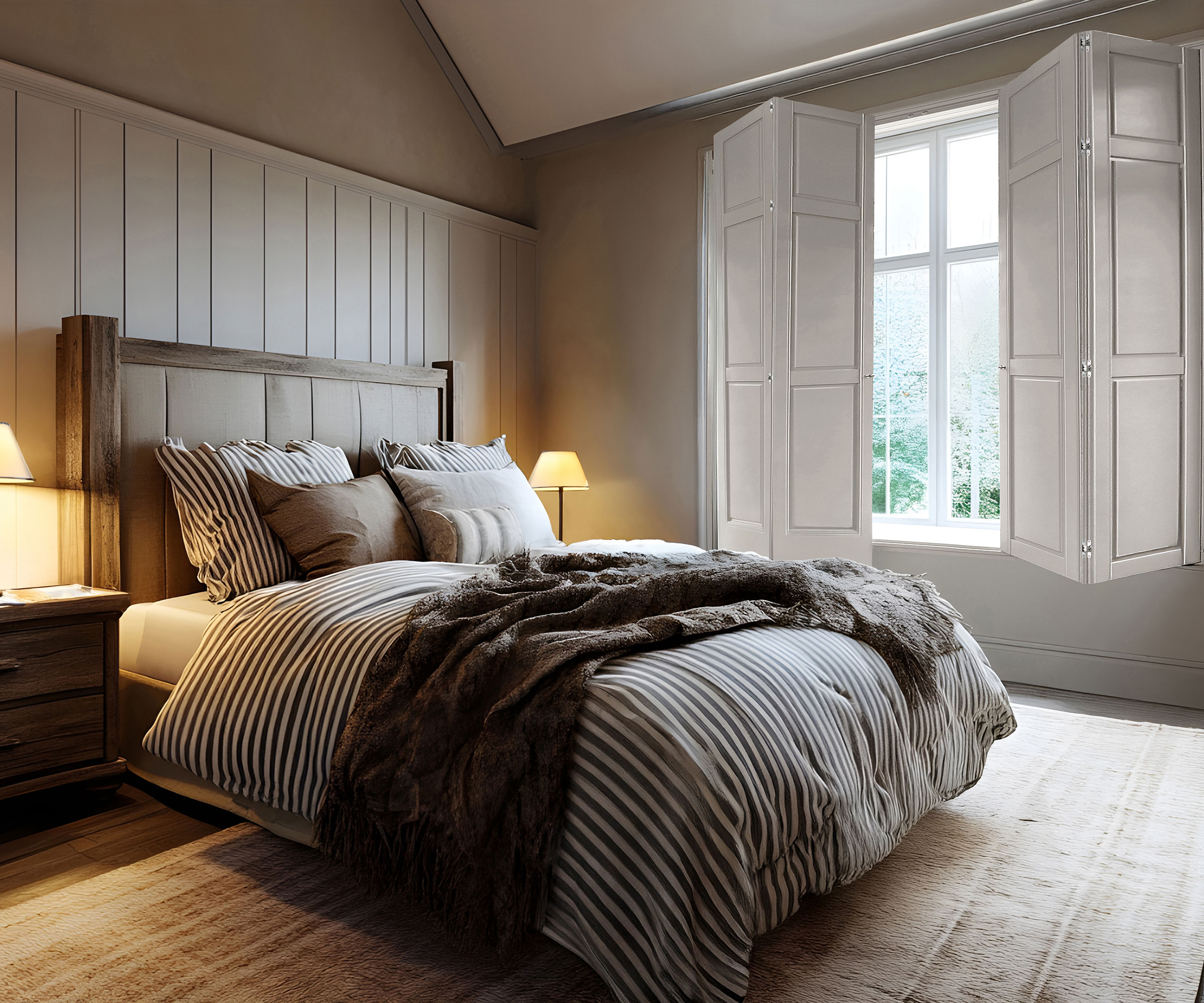 double bedroom with window shutters