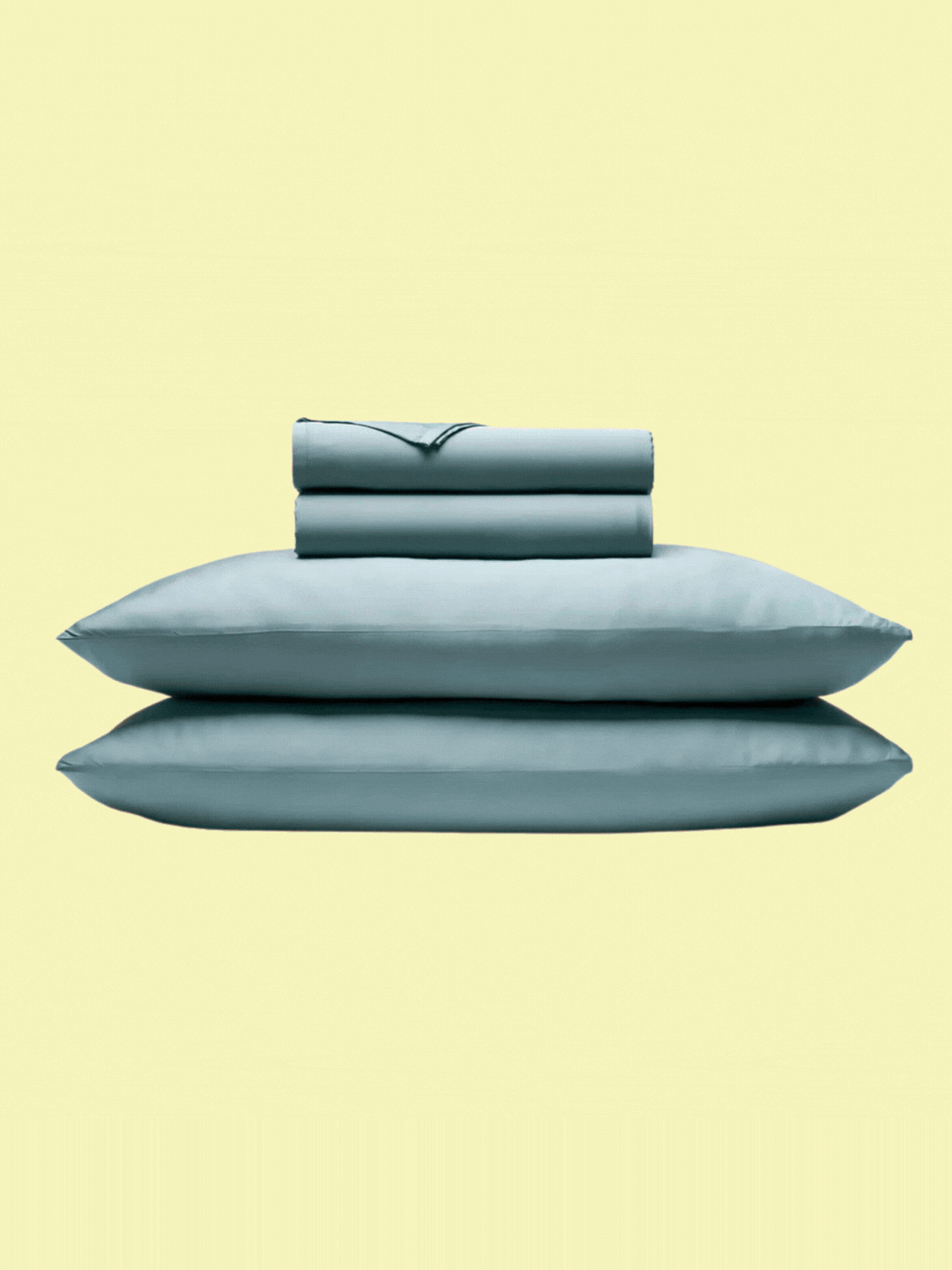 A GIF of a blue bedding set from Cozy Earth