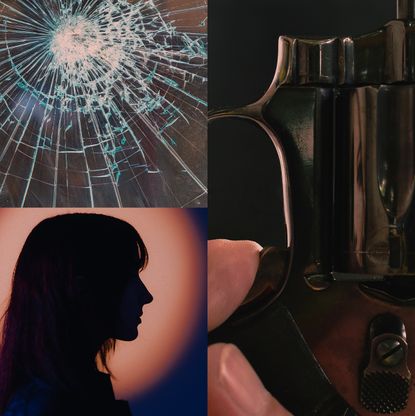 collage of images related to women and guns