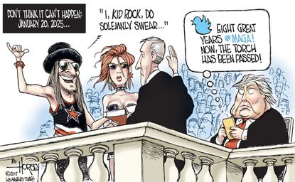 Political cartoon U.S. Trump Kid Rock celebrity president