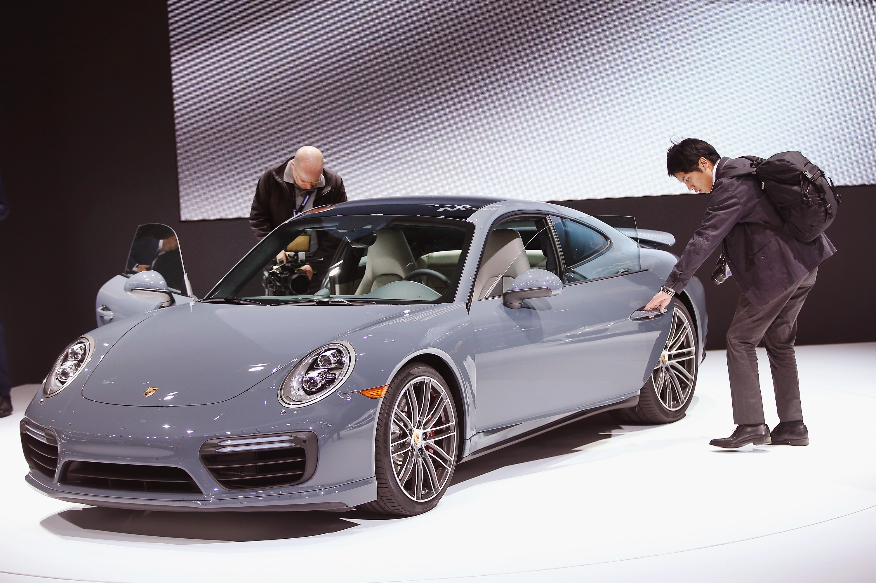DETROIT, MI - JANUARY 11: Porsche introduces the new 911 Turbo S at the North American International Auto Show on January 11, 2016 in Detroit, Michigan. The show is open to the public from Ja