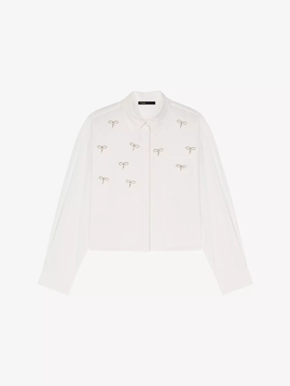 Cropped Jewel-Embellished Cotton Shirt - 6