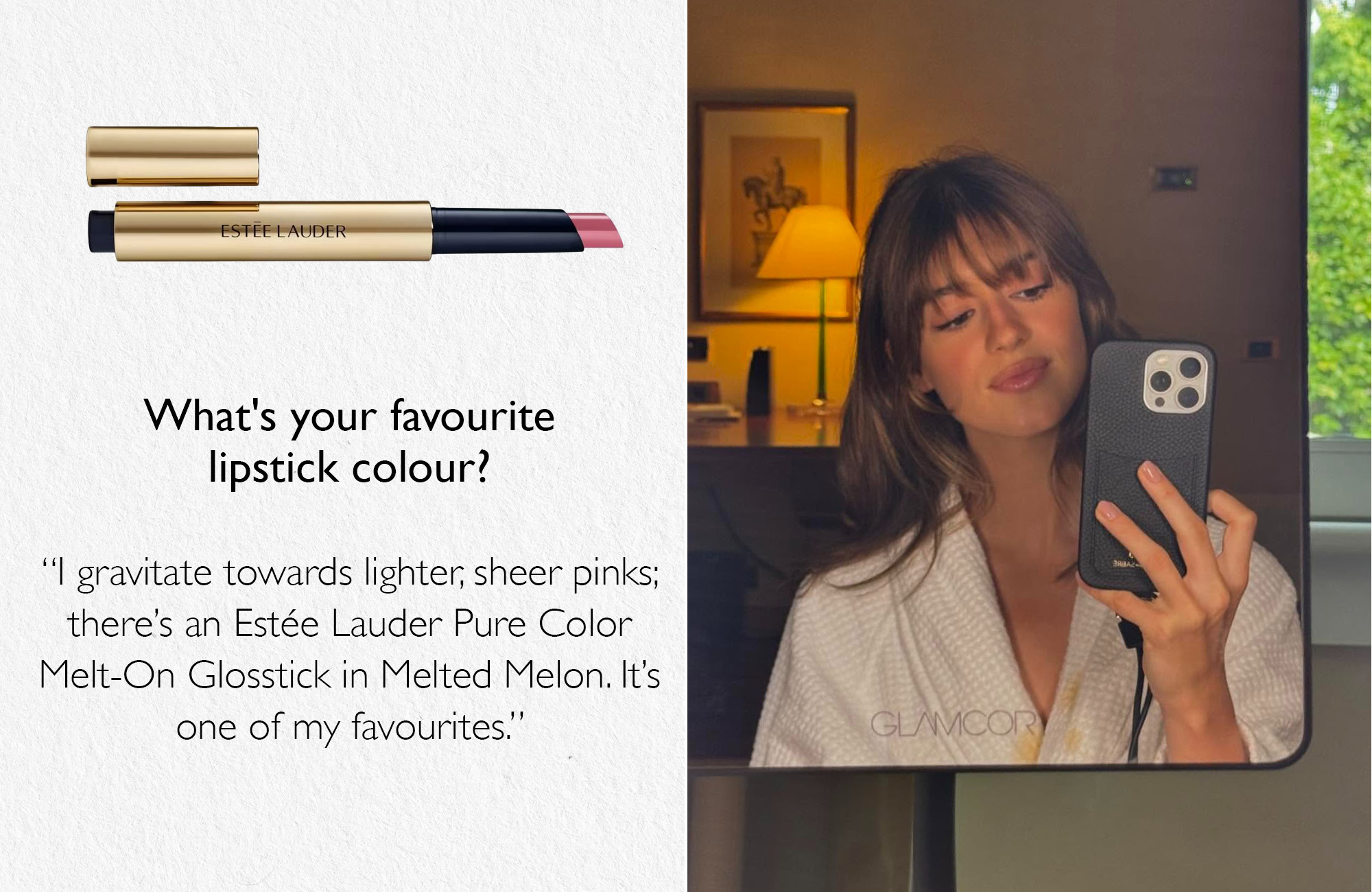 An image of Daisy-Edgar Jones next to a quote about her favourite lipstick