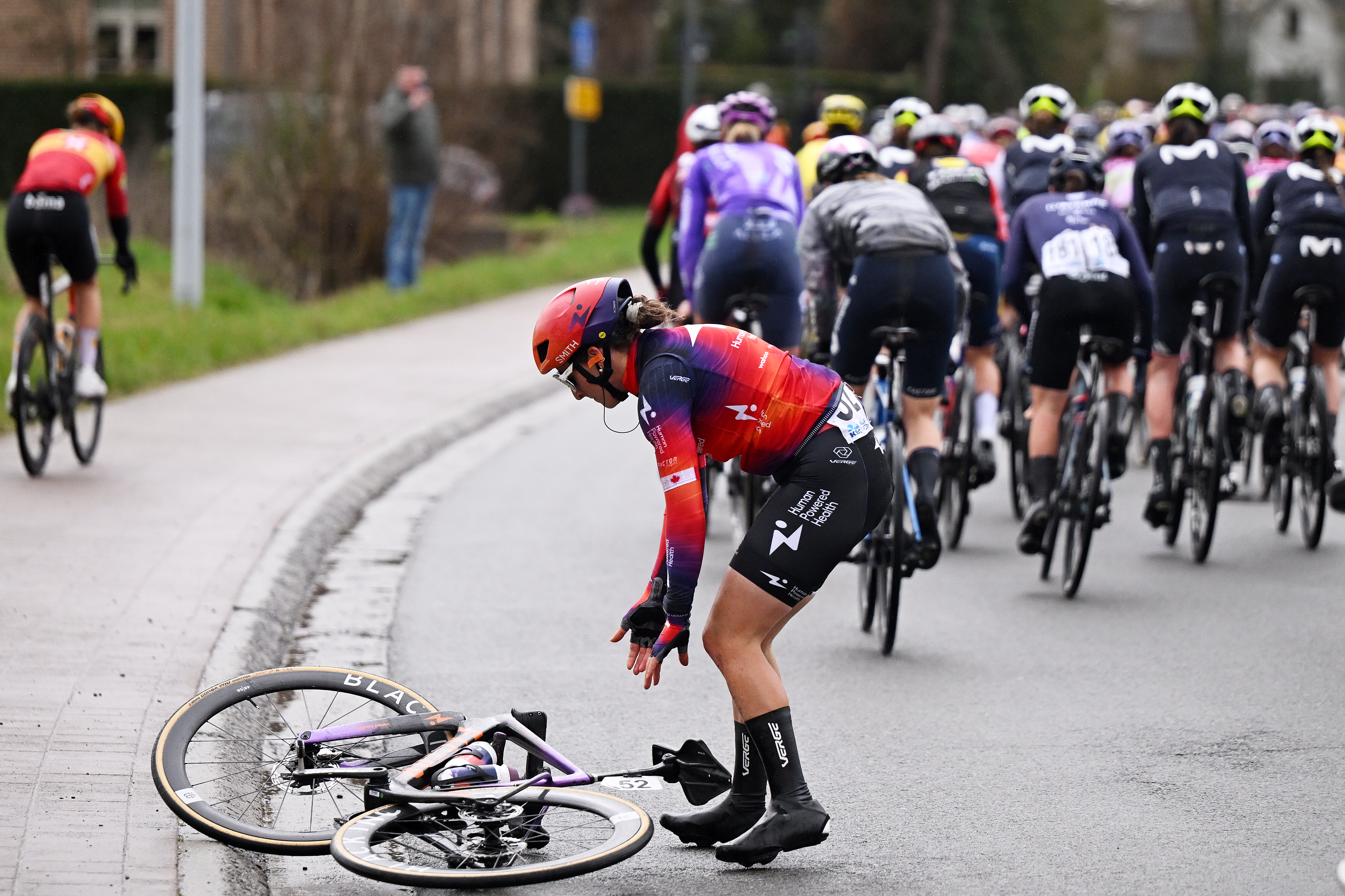 Maggie Coles Lyster after a crash at Omloop