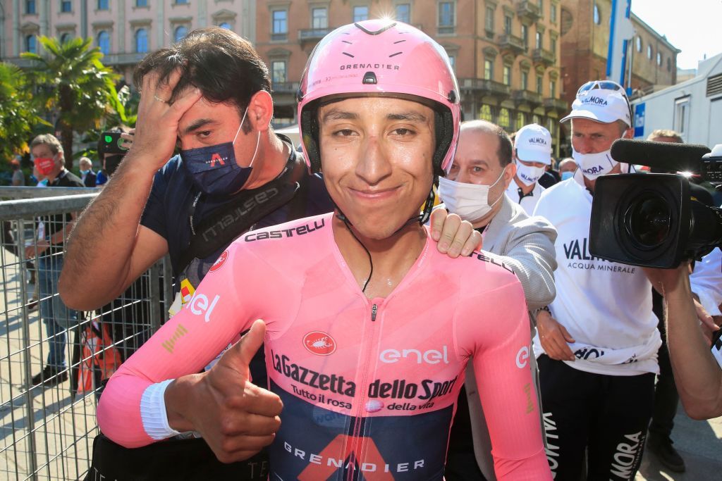 Egan Bernal (Ineos Grenadiers) celebrates the overall victory in the 2021 Giro d'Italia