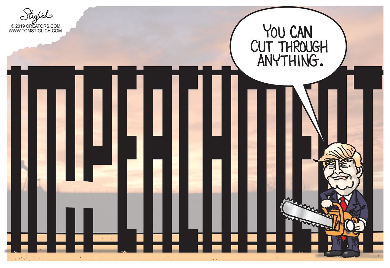 Political Cartoon U.S. Trump Cut Through Impeachment Border Wall