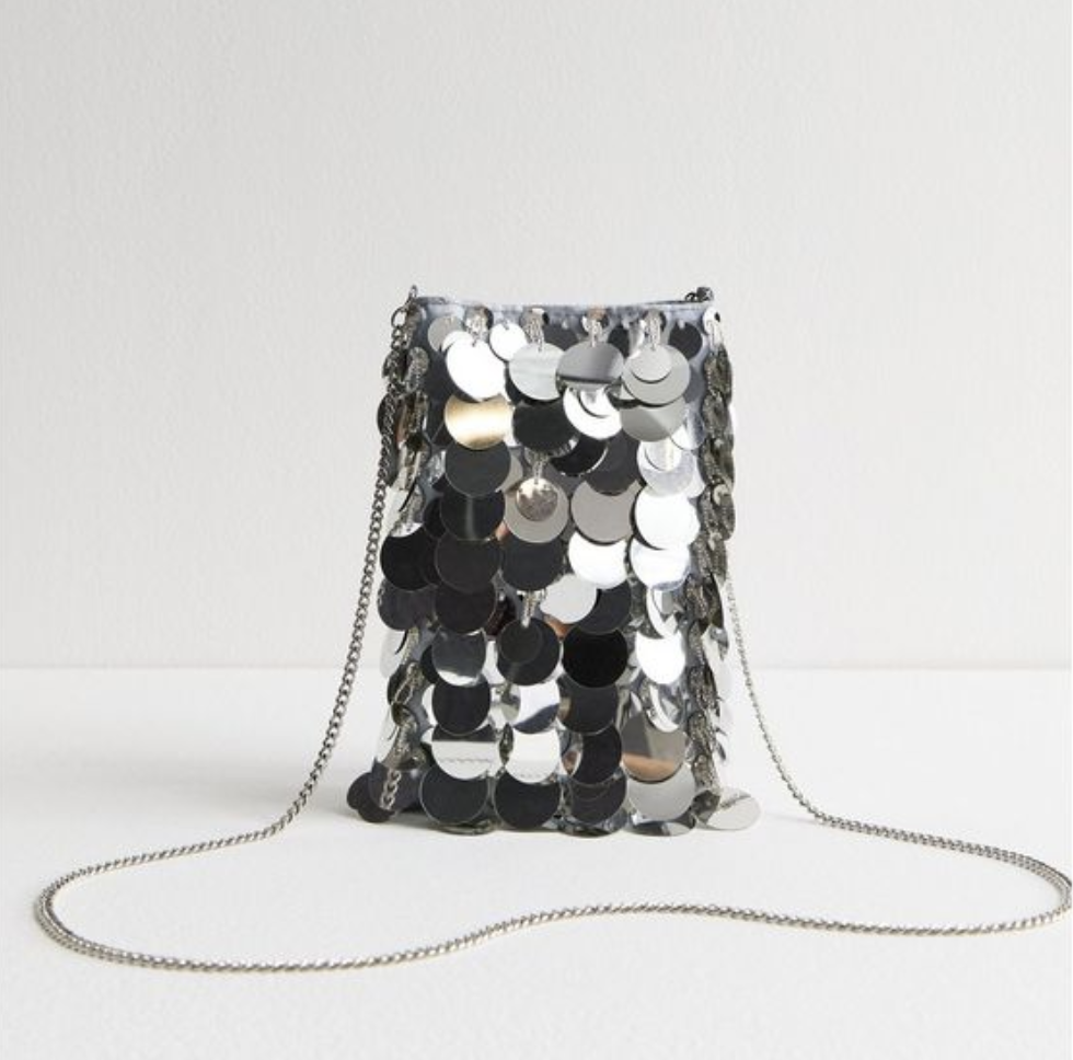 Silver Sequinned Large Phone Bag