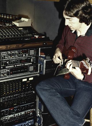 Allan Holdsworth at the Music Grinder Recording Studio in Hollywood, CA, 1983, during the recording of the Road Games album, photo courtesy of Eddie Coralnick