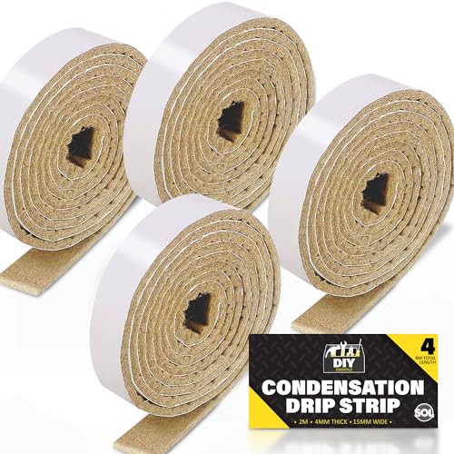 Sol 4pk Condensation Drip Strip - 2mx15mm Absorbent Tape for Window Condensation & Moisture Control - Drip Strips for Windows, Window Moisture Absorbers
