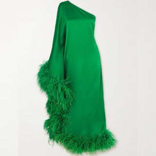 green feathered dress