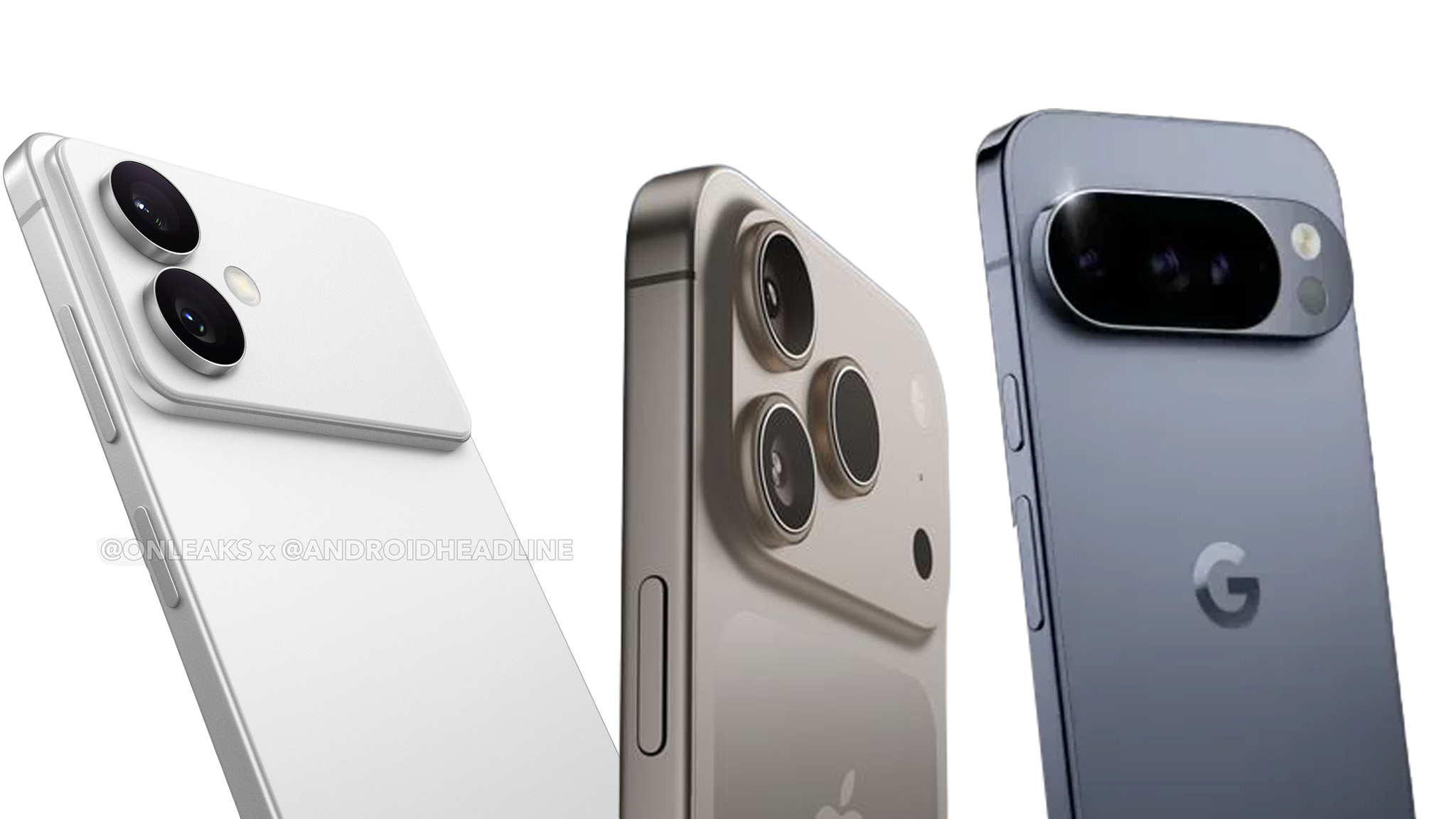 Leaked renders of the Samsung Galaxy S26 Edge and Apple iPhone 17 Pro alongside an official render of the Google Pixel 10 Pro