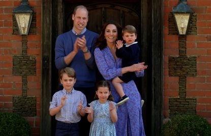 Prince William, Duke of Cambridge, Catherine Duchess of Cambridge, Prince George of Cambridge, Princess Charlotte of Cambridge and Prince Louis of Cambridge clap for NHS carers