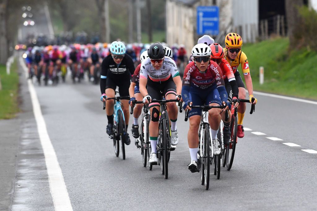 LIEGE BELGIUM APRIL 24 Anne Van Rooijen of Netherlands and Team Parkhotel Valkenburg L attacks during the 6th Liege Bastogne Liege 2022 Femmes a 1421km one day race from Bastogne to Lige LBL LBLwomen UCIWWT on April 24 2022 in Liege Belgium Photo by Luc ClaessenGetty Images