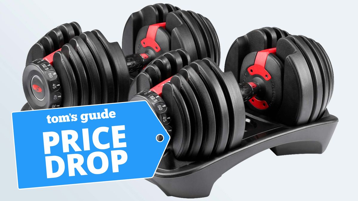 Bowflex SelectTech 552 adjustable dumbbells with price drop deal badge