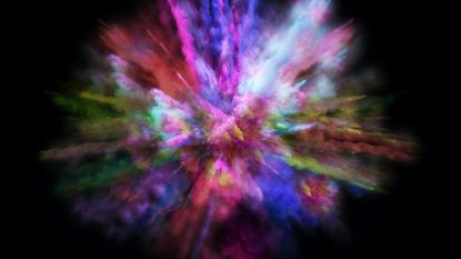 a multicolored explosion on a dark background symbolizing an orgasm