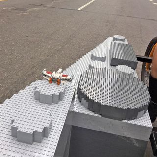 In a testament to the Lego brick design, our mini X-wing fighter remained firmly attached to the Millennium Falcon the entire ride, despite Manhattan's bumpy streets.