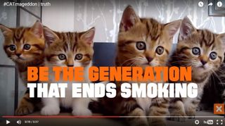 A screenshot from a new anti-smoking ad featuring viral cat videos.