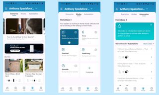 A screenshot of the Scenarios, Modes and Automation sections in the Eufy Security app