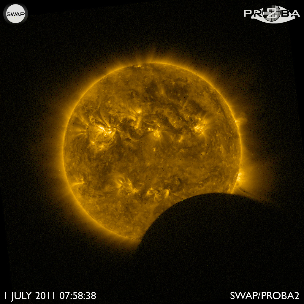 Partial Solar Eclipse of July 1, 2011, Seen by the Proba-2 Satellite in Extreme Ultraviolet 