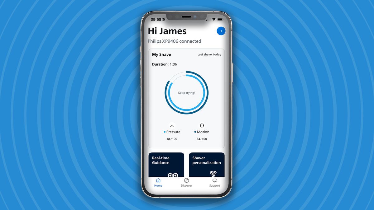 Philips app showing shaving report from Norelco i9000 Prestige Ultra Day &amp; Night shaver