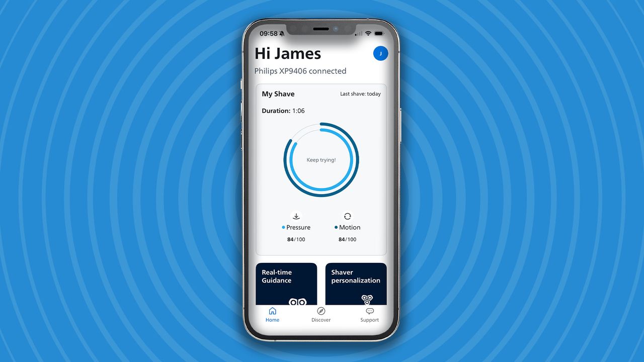 Philips app showing shaving report from Norelco i9000 Prestige Ultra Day &amp; Night shaver