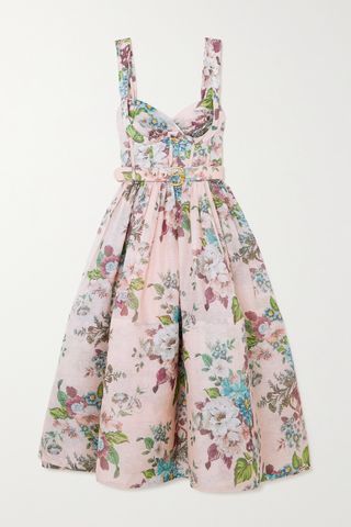 Matchmaker Belted Floral-Print Linen and Silk-Blend Midi Dress