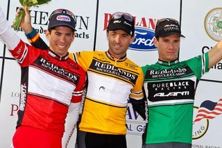 John Bennett (California Giant-Specialized) holds onto the climber's jersey, Francisco Mancebo (Realcyclist.com) the yellow and Roman Van Uden (Pure Black) the sprint jersey.