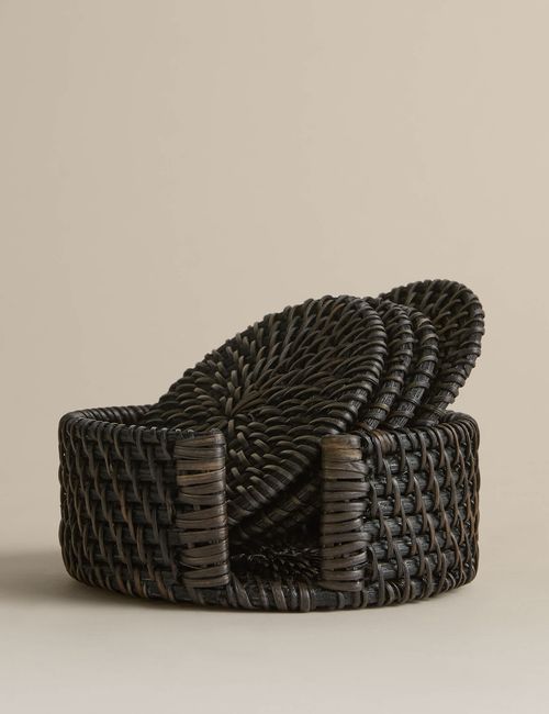 Set of 4 Rattan Oval Coasters With Holder