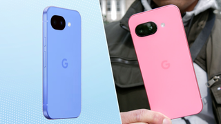 An official render of the Google Pixel 10a in an image split with the Pixel 9a