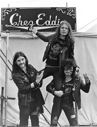 L-R: Lemmy Kilmister, Eddie Clarke, Phil Taylor - photosession backstage at the Reading Festival Reading UK - 24 Aug 1979.