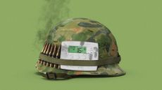 Illustration of a military helmet with a thermostat strapped on