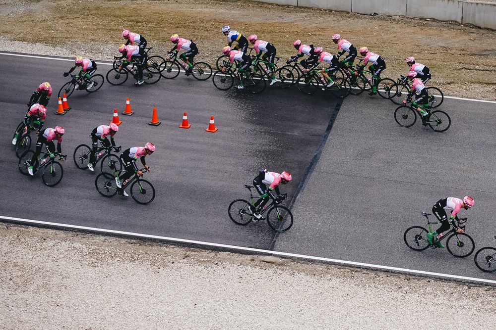 The EF Education First-Drapac riders take a turn on the track