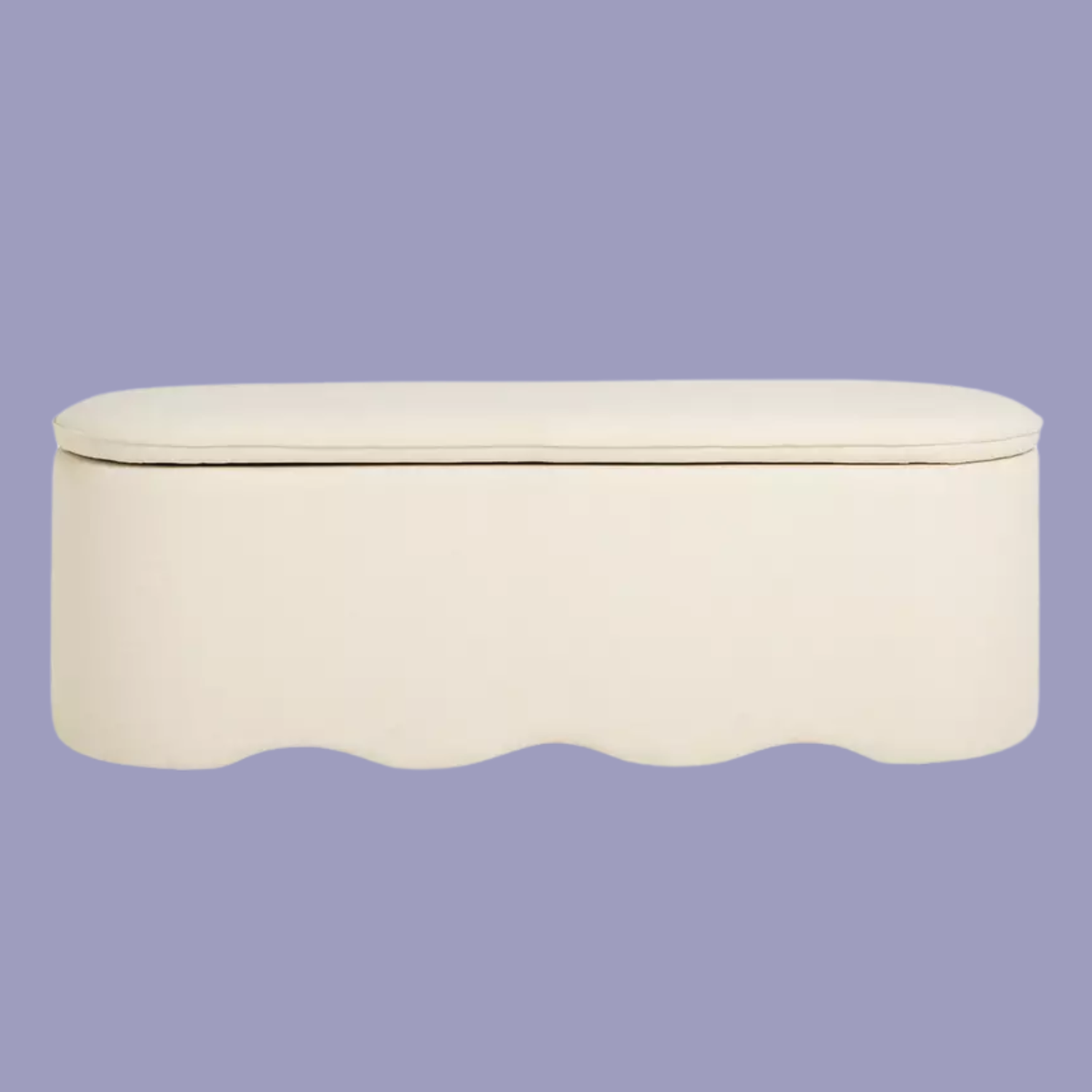 A beige storage bench