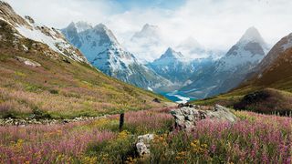 Game engines; a render of a large snowy mountain