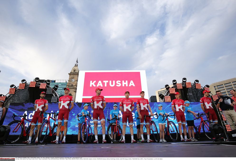 Katusha show off their new kit at the Tour Down Under
