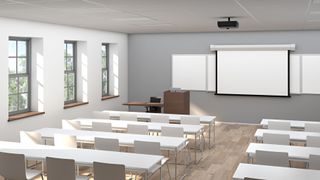 An empty classroom equipped with the latest Pro AV hybrid tech.