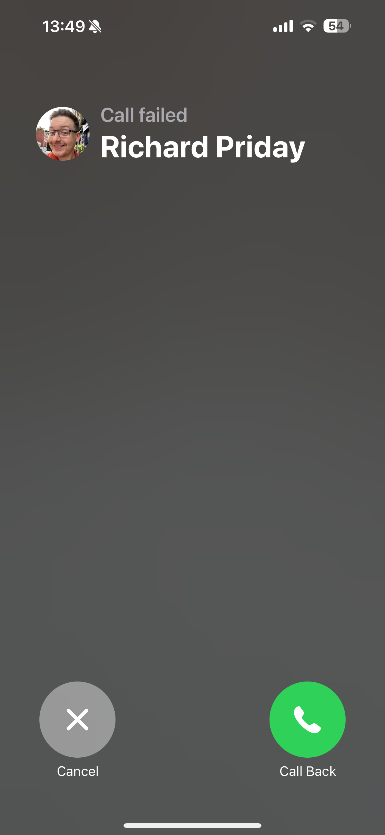 A call failed message when calling from Vodafone to EE