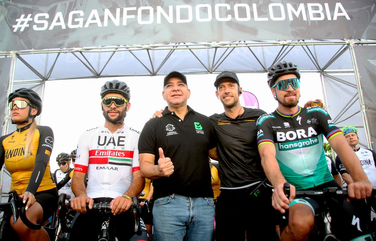 Fernando Gaviria and Peter Sagan were out bright and early for the 6AM start of the Sagan Fondo Colombia