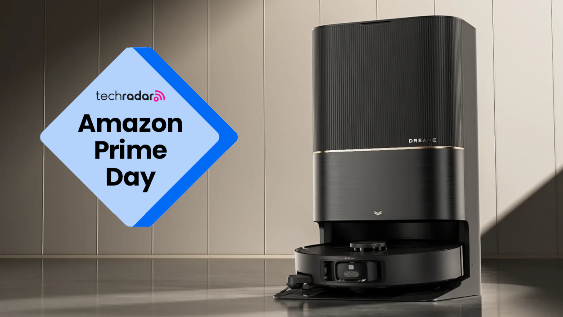 TechRadar logo and Amazon Prime Day text next to the Dreame X40 Ultra robovac and base station.