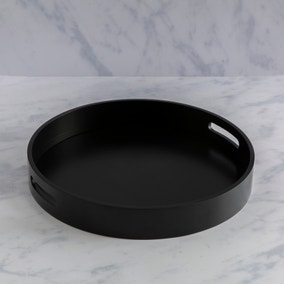 Wooden Round Black Tray With Handles
