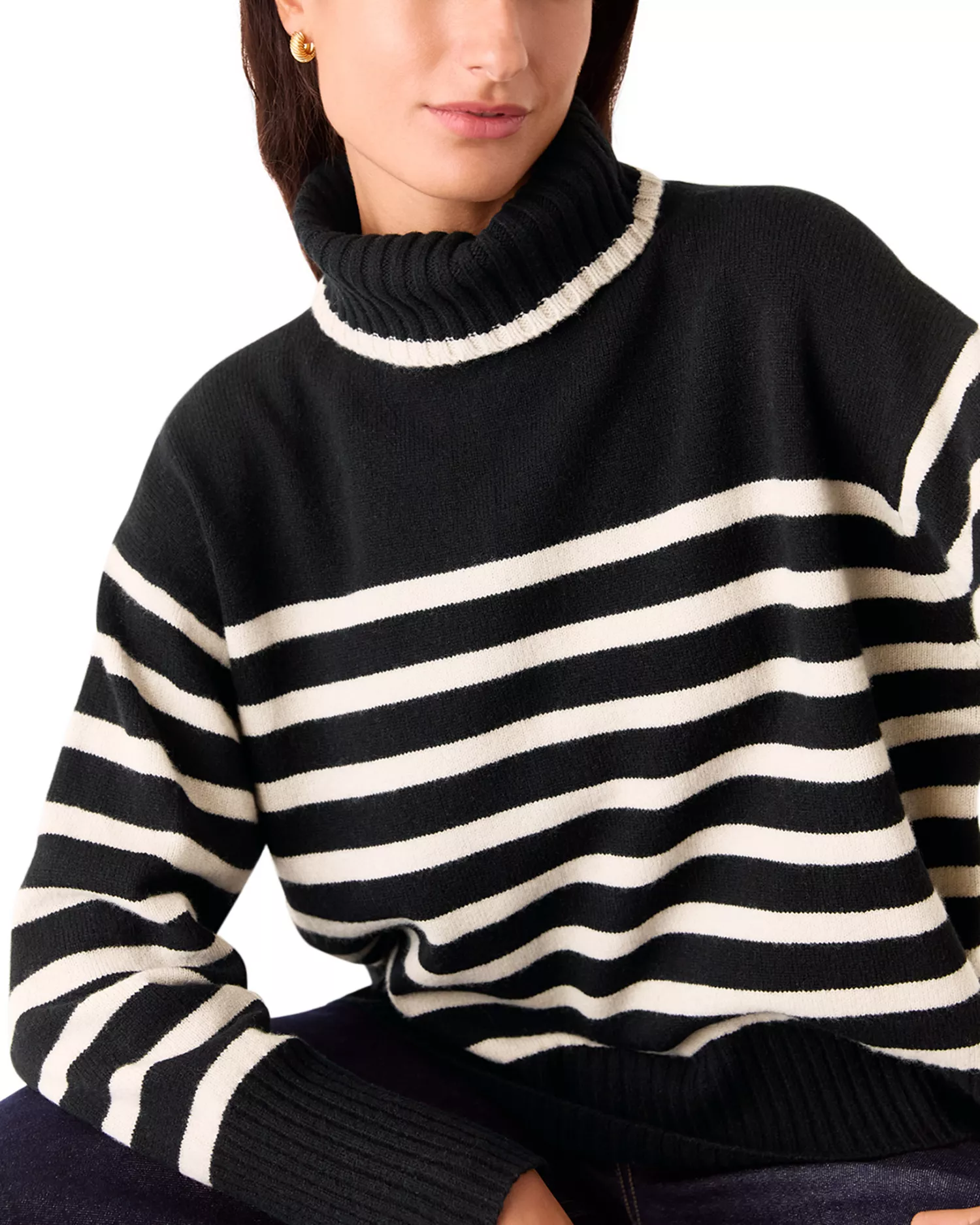 High Neck Striped Wool Sweater