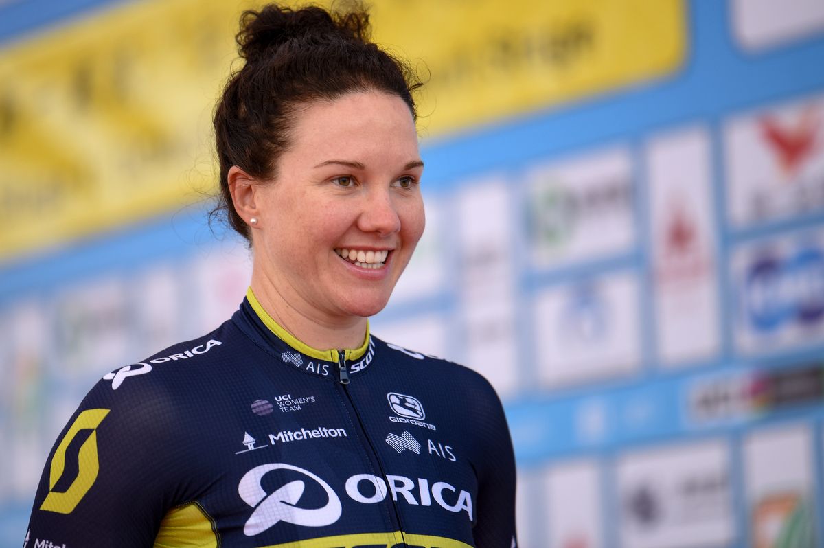 Smiling Sarah Roy (Orica-Scott) was third