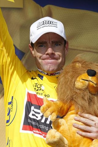 An emotional Cadel Evans (BMC Racing Team) on the podium