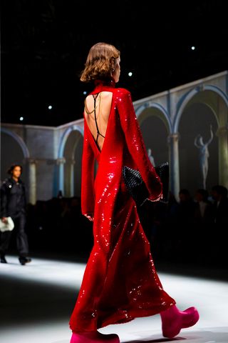 Model in red - FASHION show Bottega Veneta A/W 2020 Milan Fashion Week Women’s