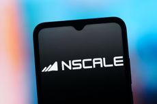 Logo and branding of UK AI infrastructure provider Nscale pictured on a smartphone screen.