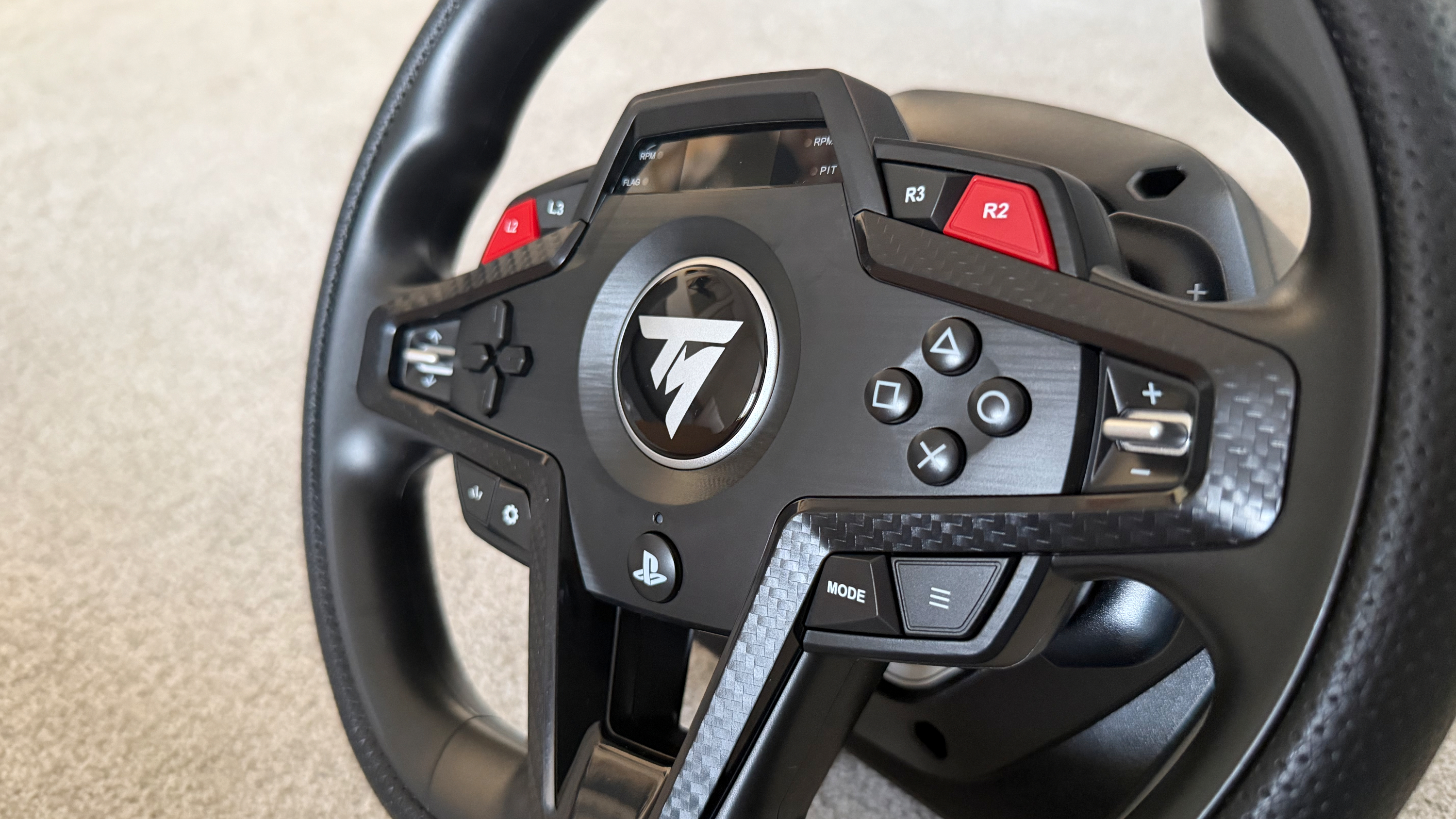 The wheel face on the Thrustmaster T248R