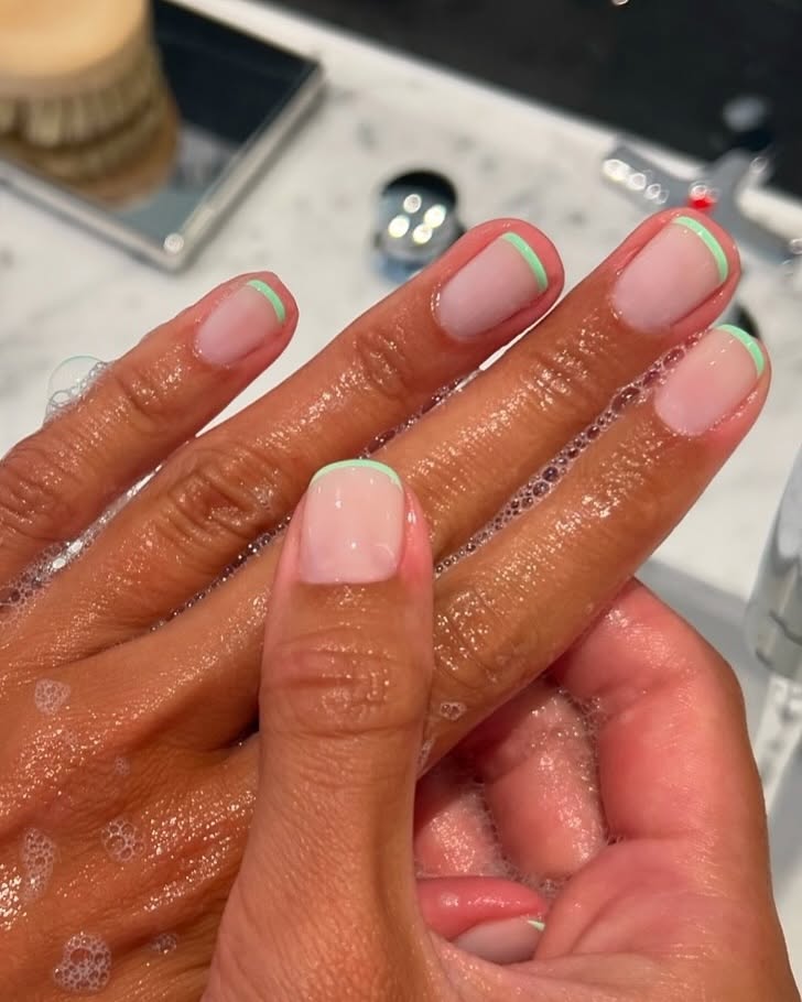 @harrietwestmoreland green French tip nails