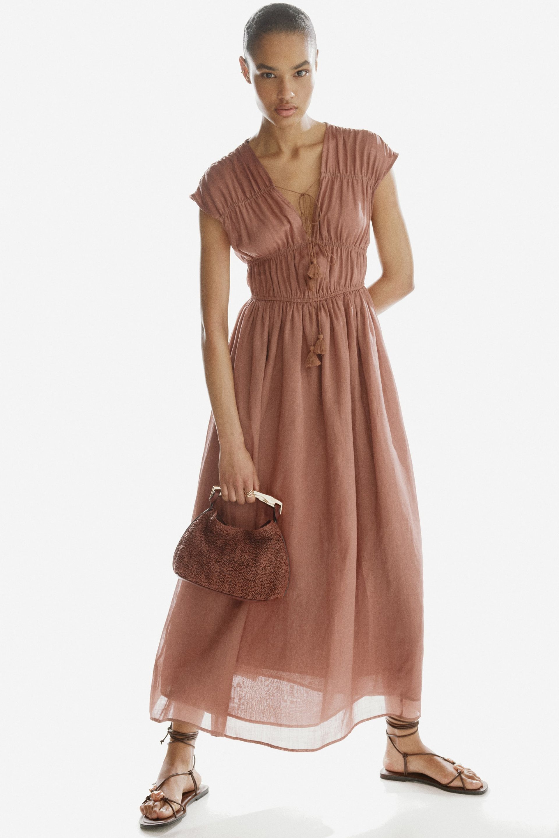 Drawstring-Detail Ramie Dress